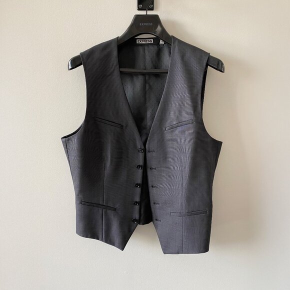 Express Men's 3-Piece Suit - Charcoal Gray - 40R/34×32 - Wool Blend - Vest Inclu - Picture 5 of 10